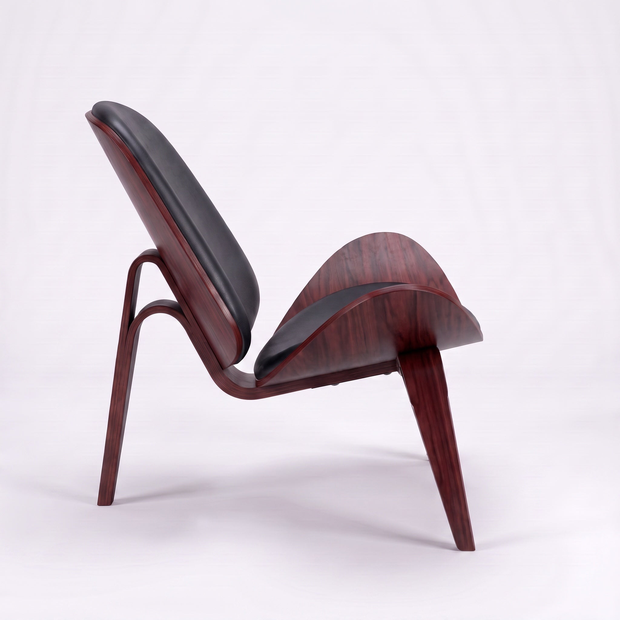 Shell Tripod Lounge Chair in Full-Grain Leather and Veneer