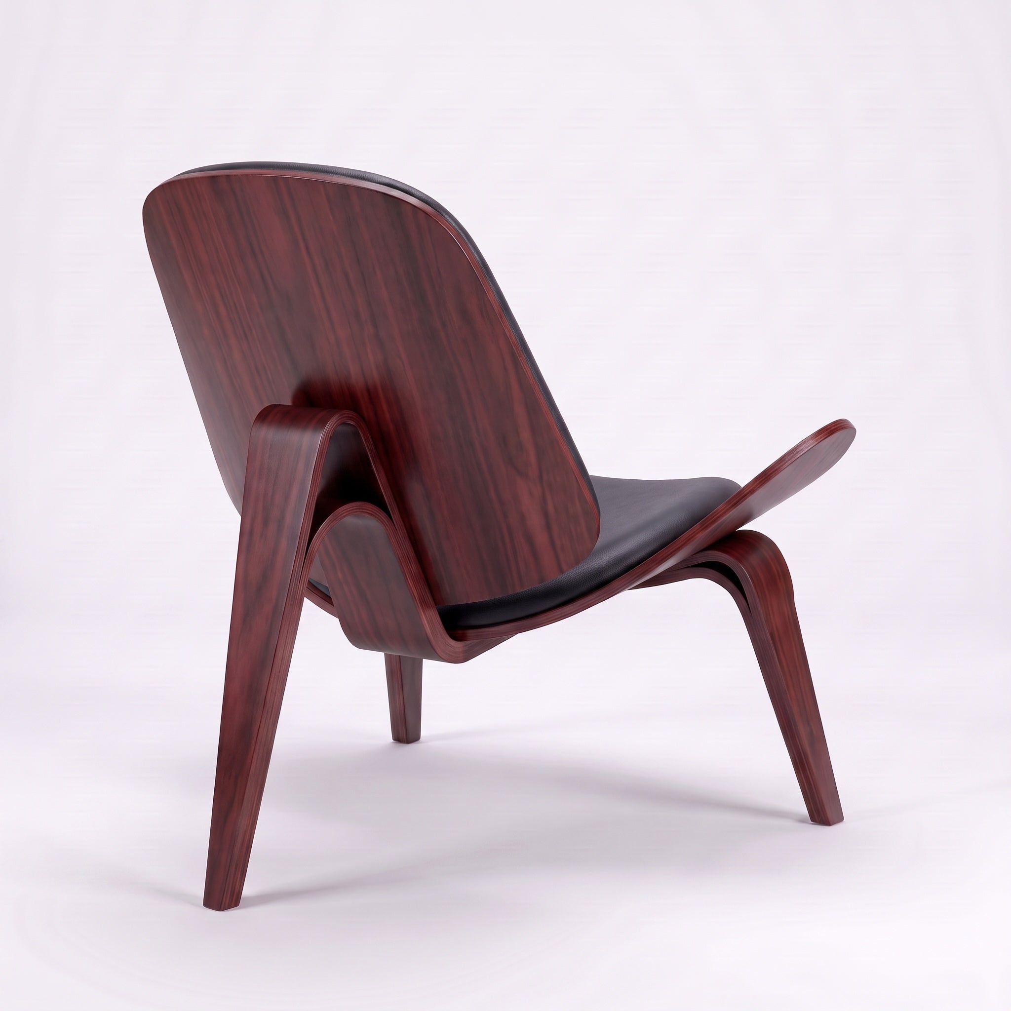 Shell Tripod Lounge Chair in Full-Grain Leather and Veneer