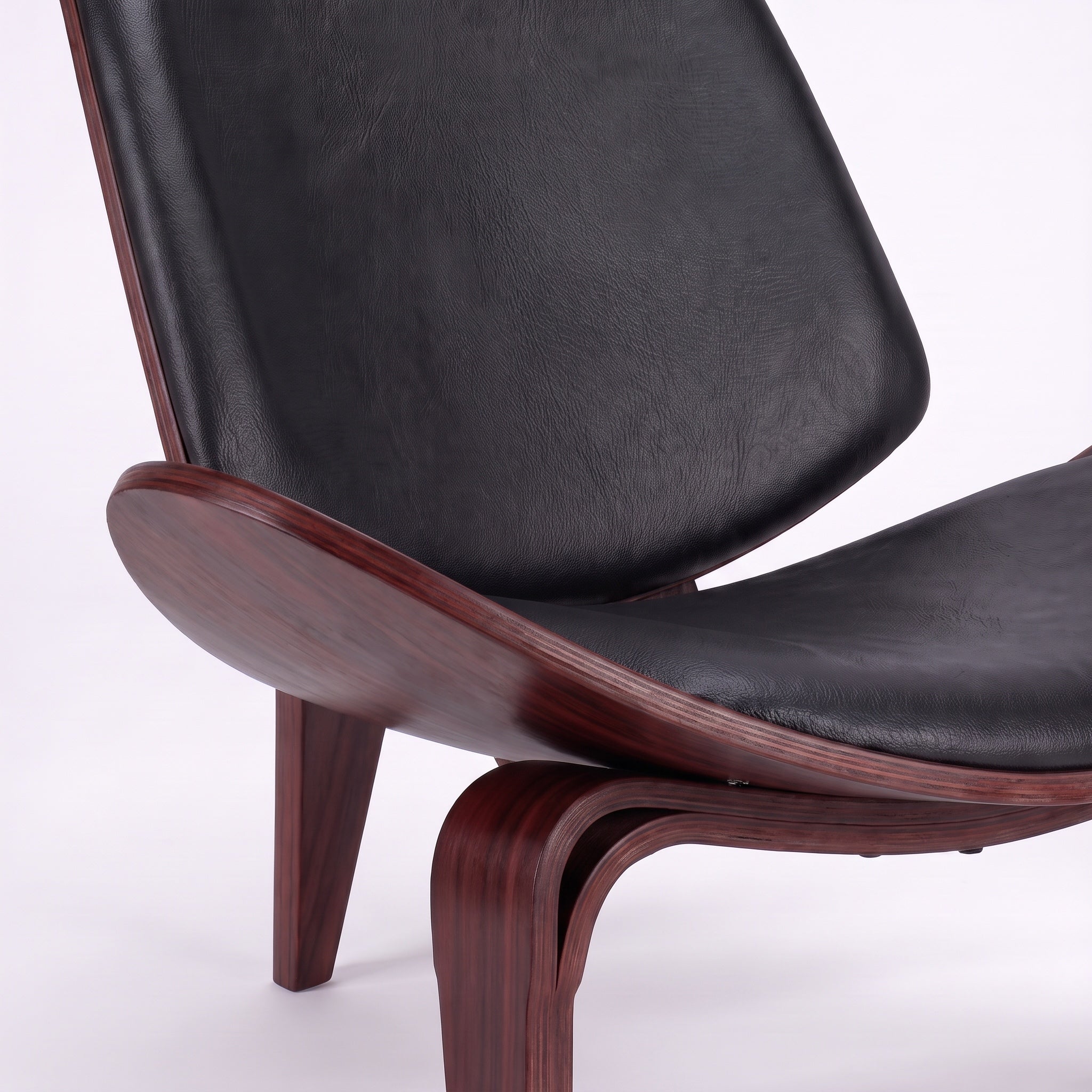 Shell Tripod Lounge Chair in Full-Grain Leather and Veneer