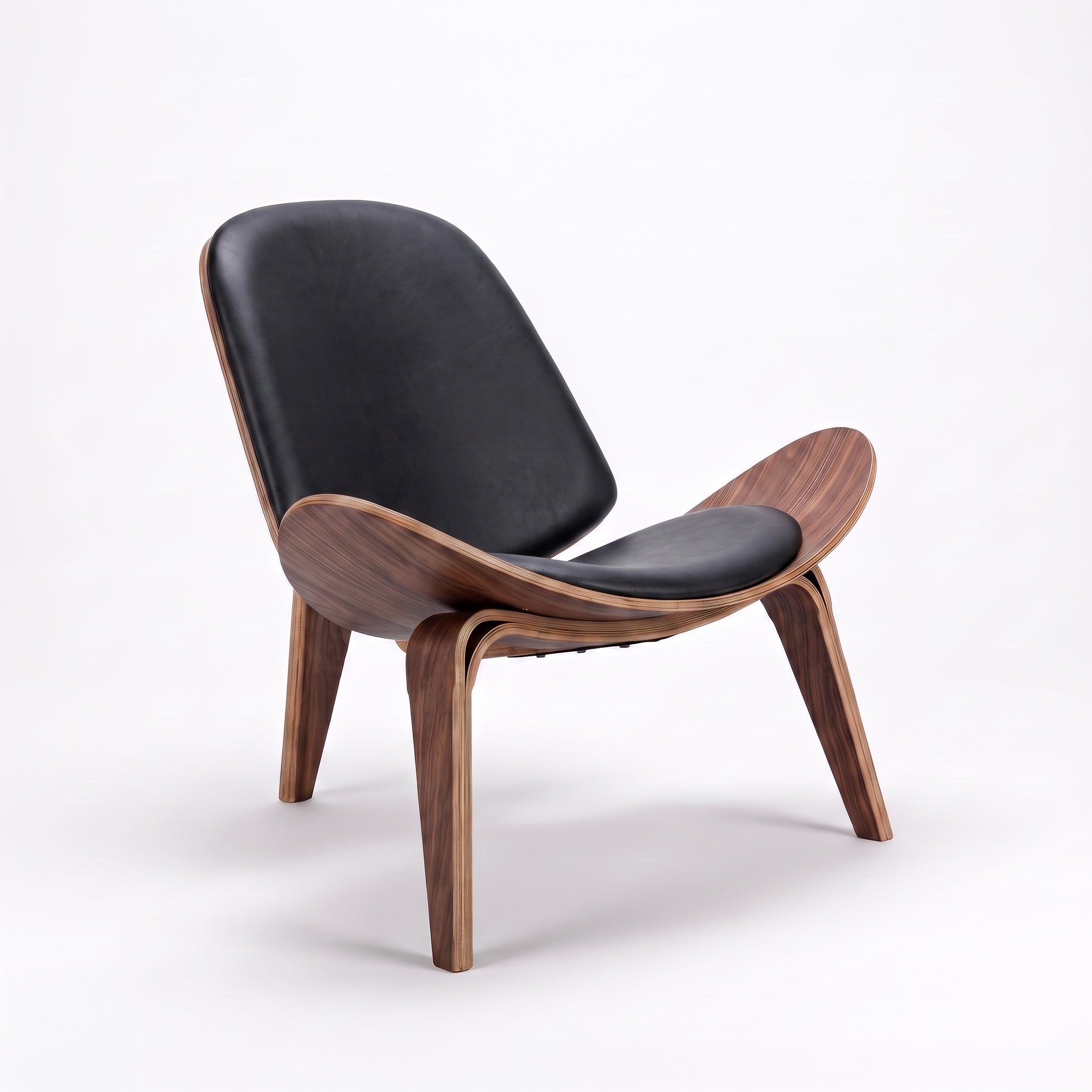 Shell Tripod Lounge Chair in Full-Grain Leather and Veneer