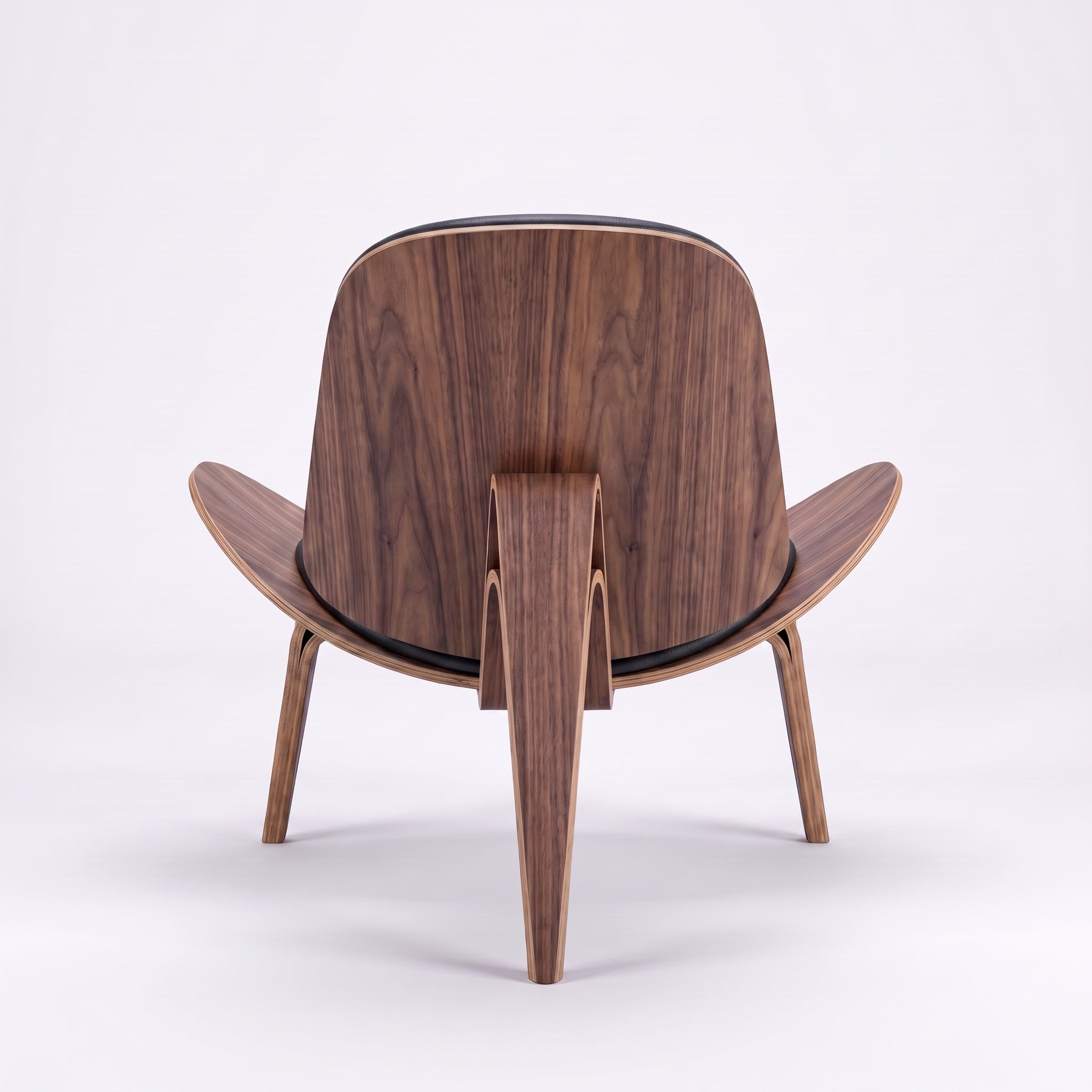 Shell Tripod Lounge Chair in Full-Grain Leather and Veneer