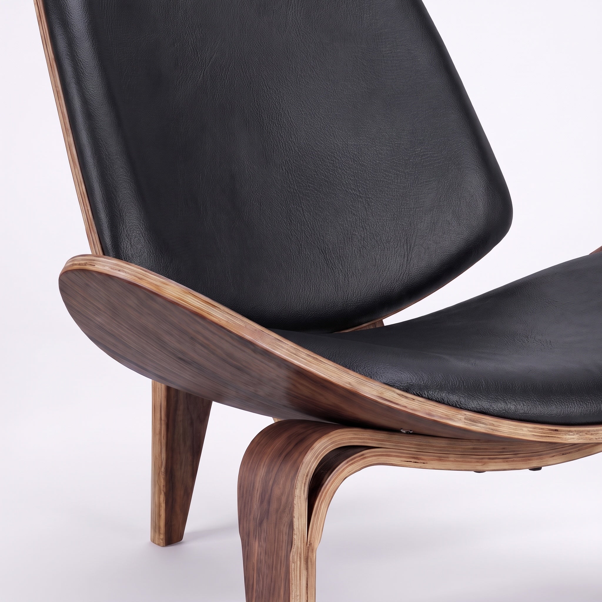 Shell Tripod Lounge Chair in Full-Grain Leather and Veneer