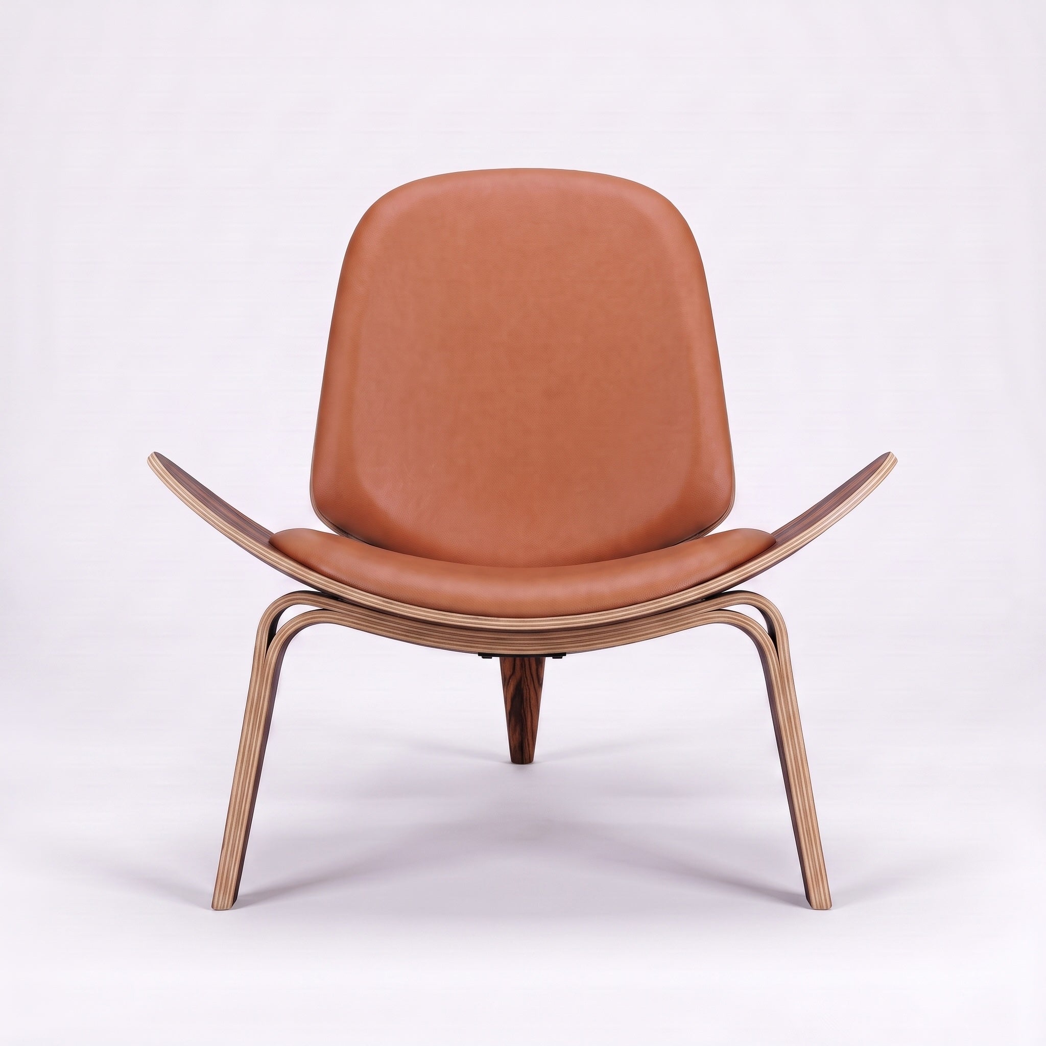 Shell Tripod Lounge Chair in Full-Grain Leather and Veneer