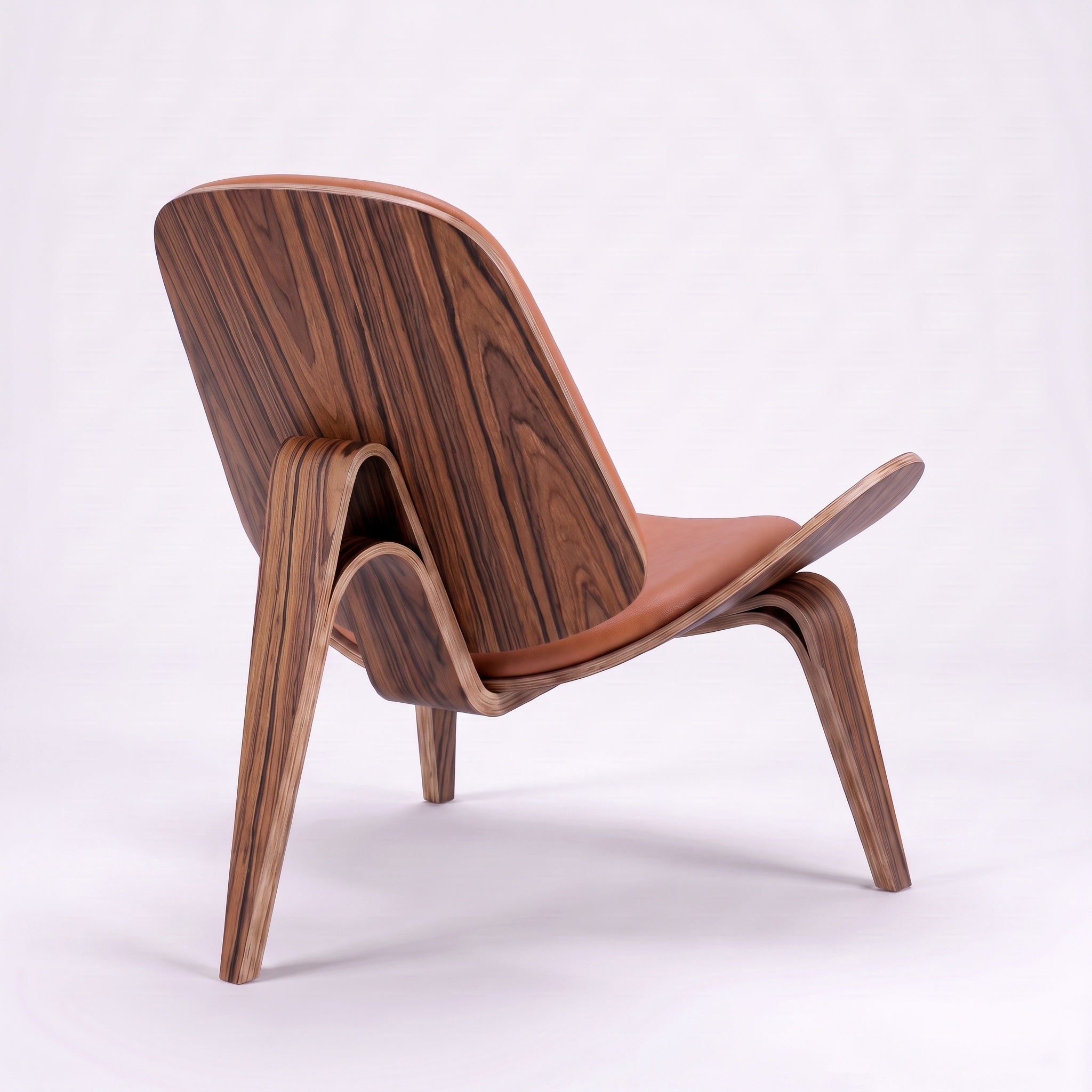 Shell Tripod Lounge Chair in Full-Grain Leather and Veneer