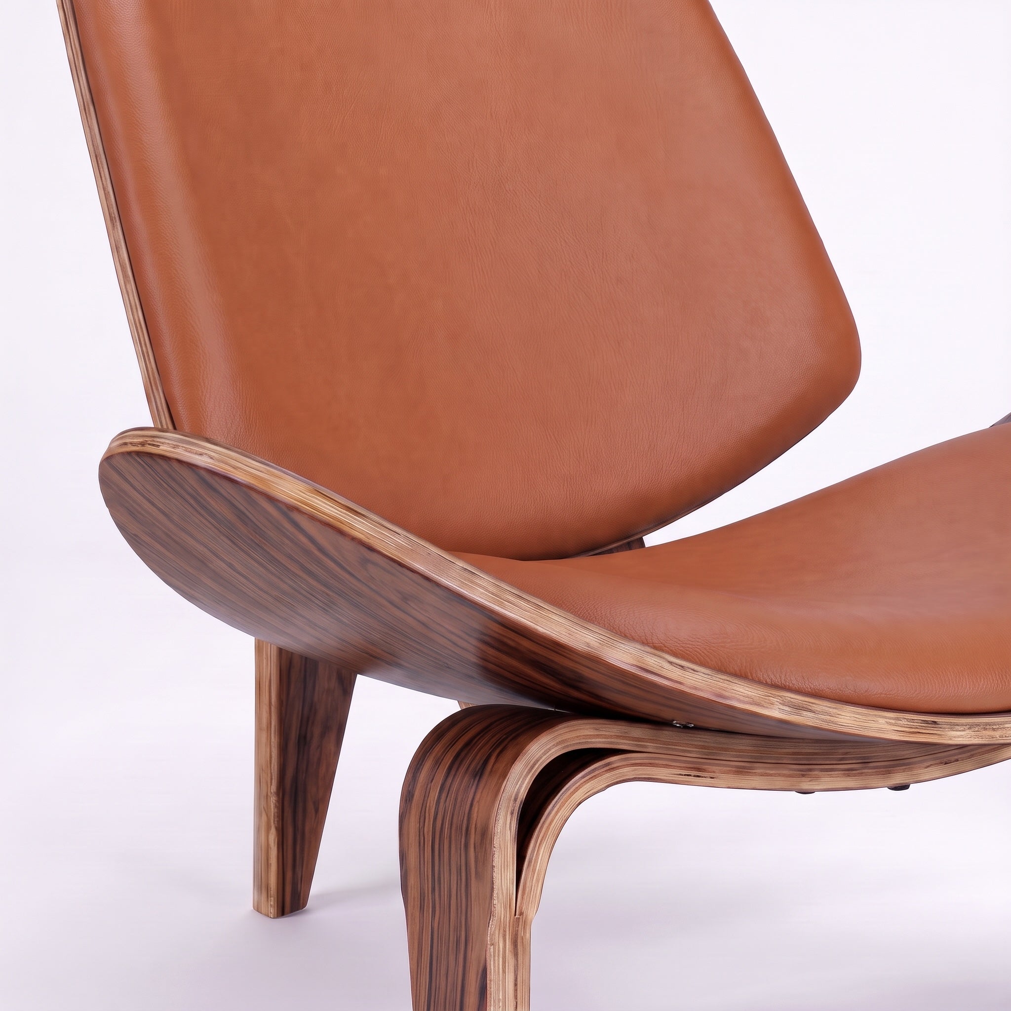 Shell Tripod Lounge Chair in Full-Grain Leather and Veneer