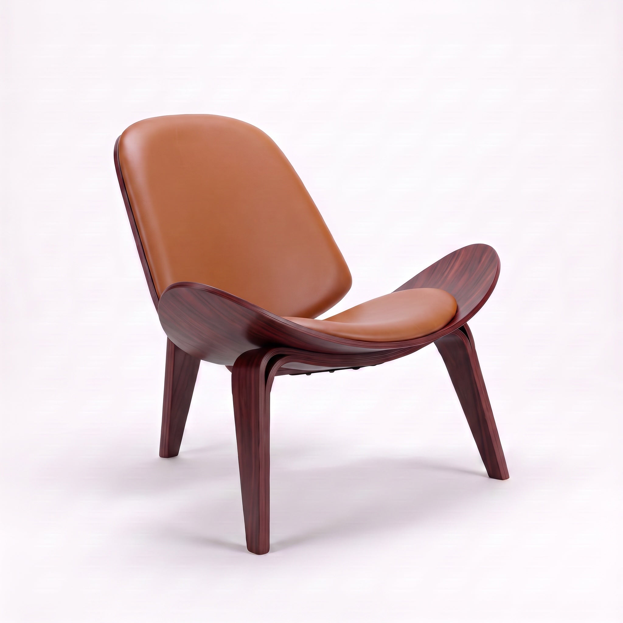 Shell Tripod Lounge Chair in Full-Grain Leather and Veneer