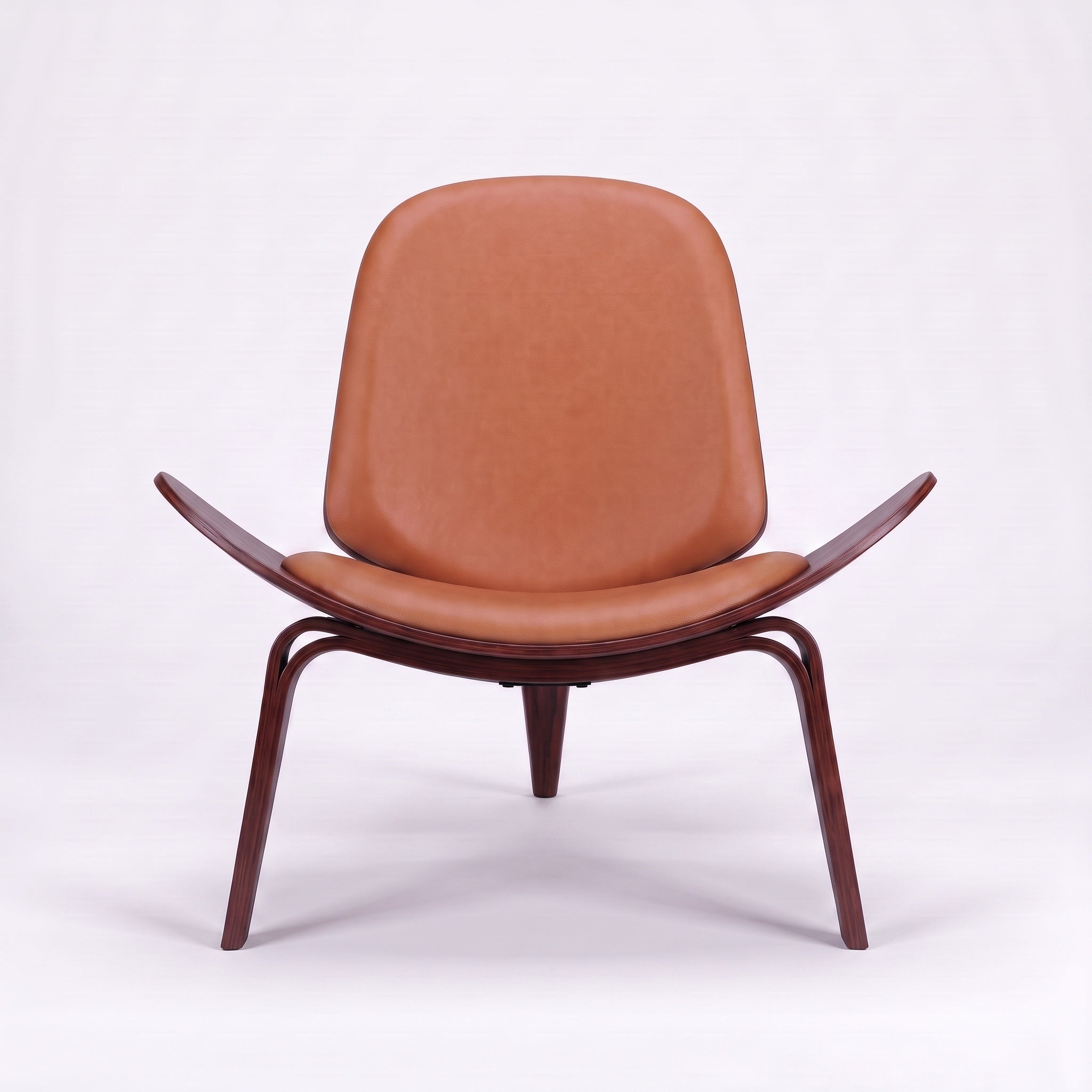 Shell Tripod Lounge Chair in Full-Grain Leather and Veneer