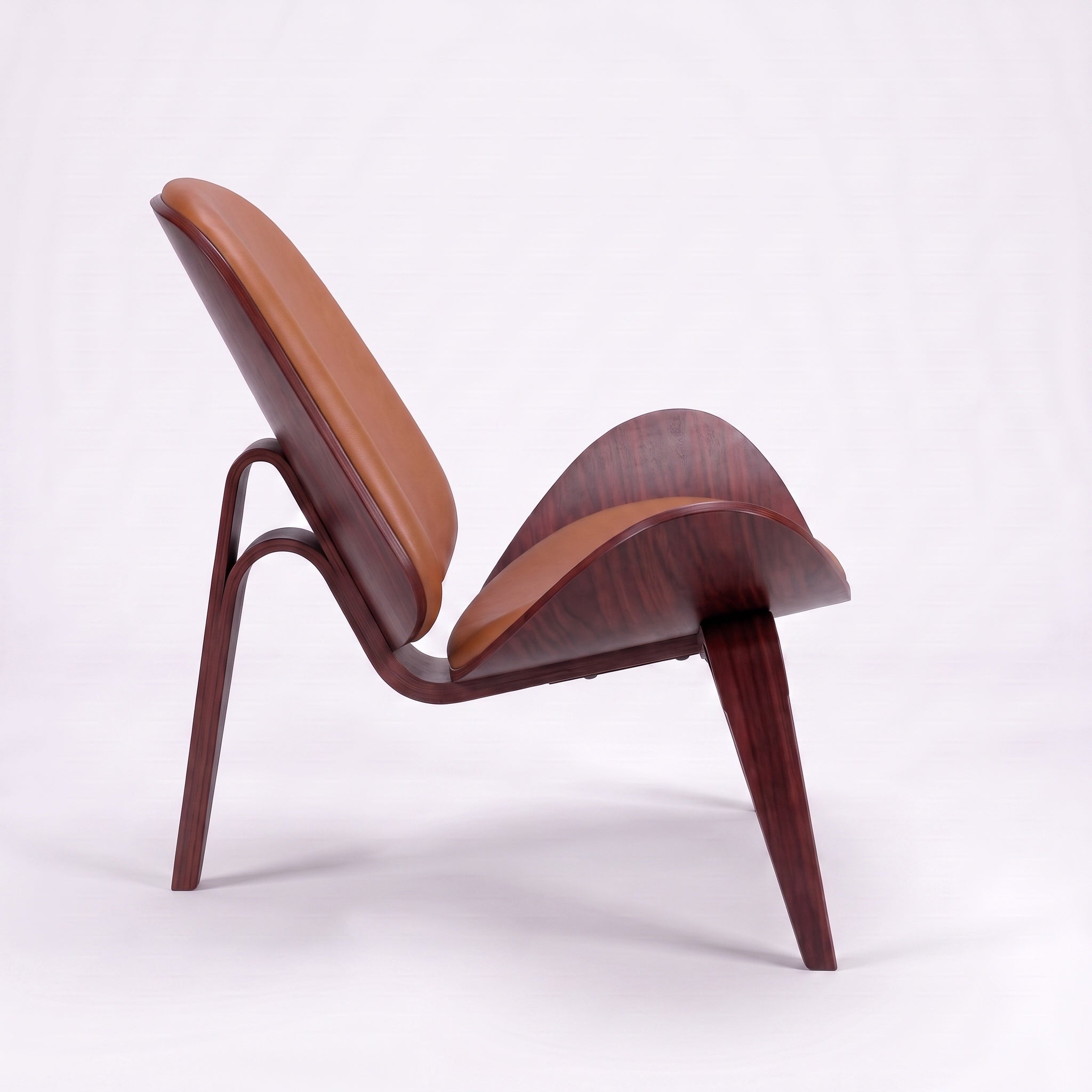 Shell Tripod Lounge Chair in Full-Grain Leather and Veneer