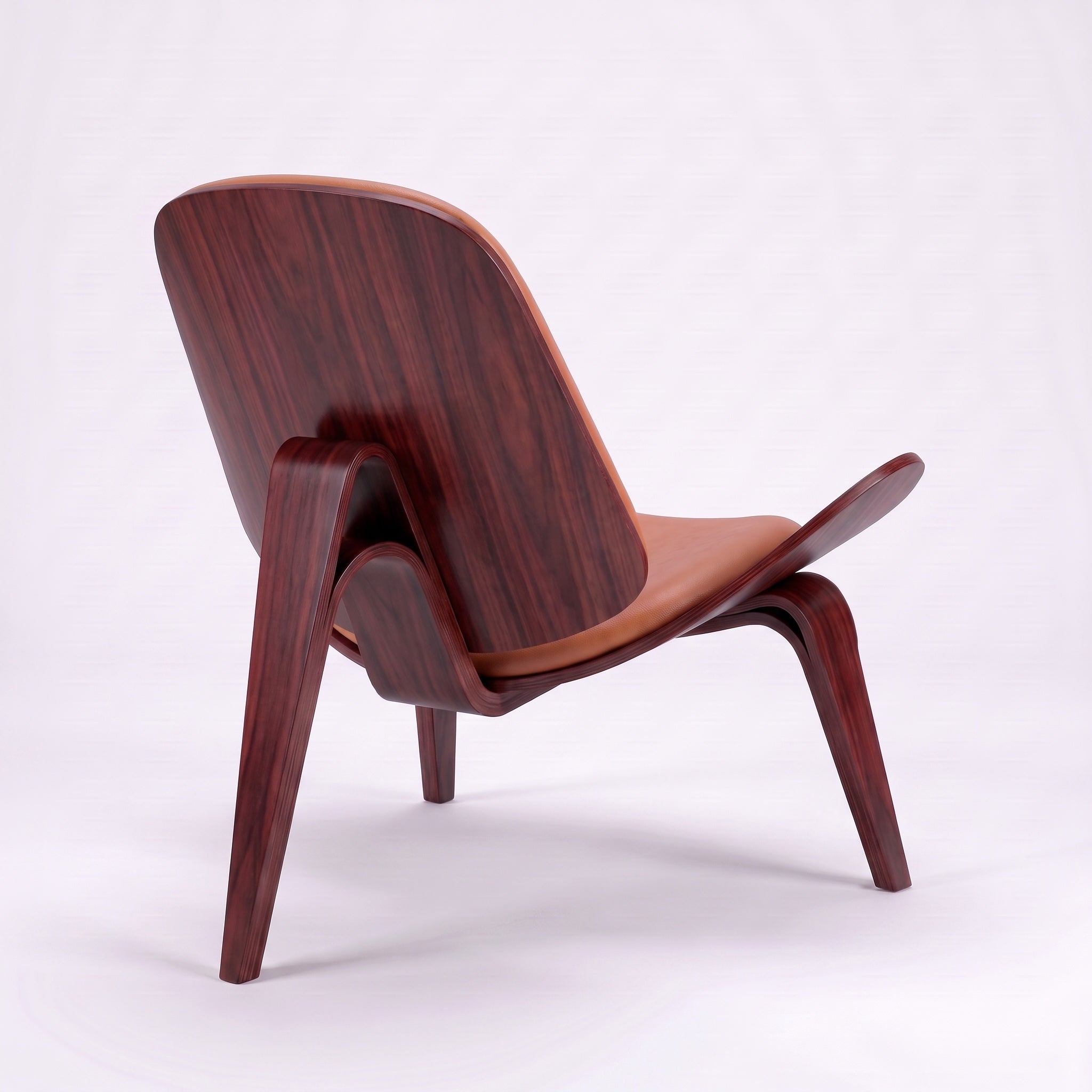 Shell Tripod Lounge Chair in Full-Grain Leather and Veneer