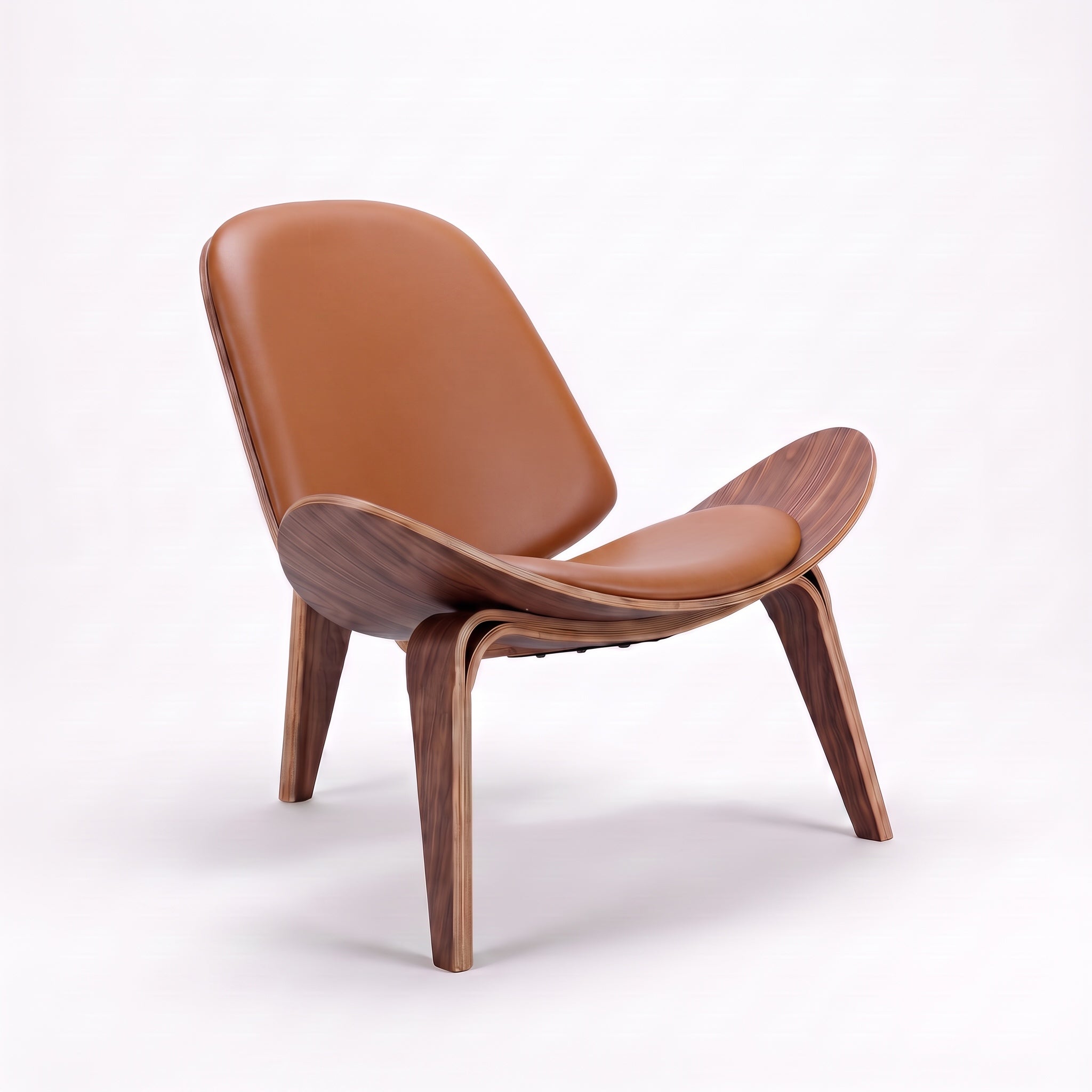 Shell Tripod Lounge Chair in Full-Grain Leather and Veneer