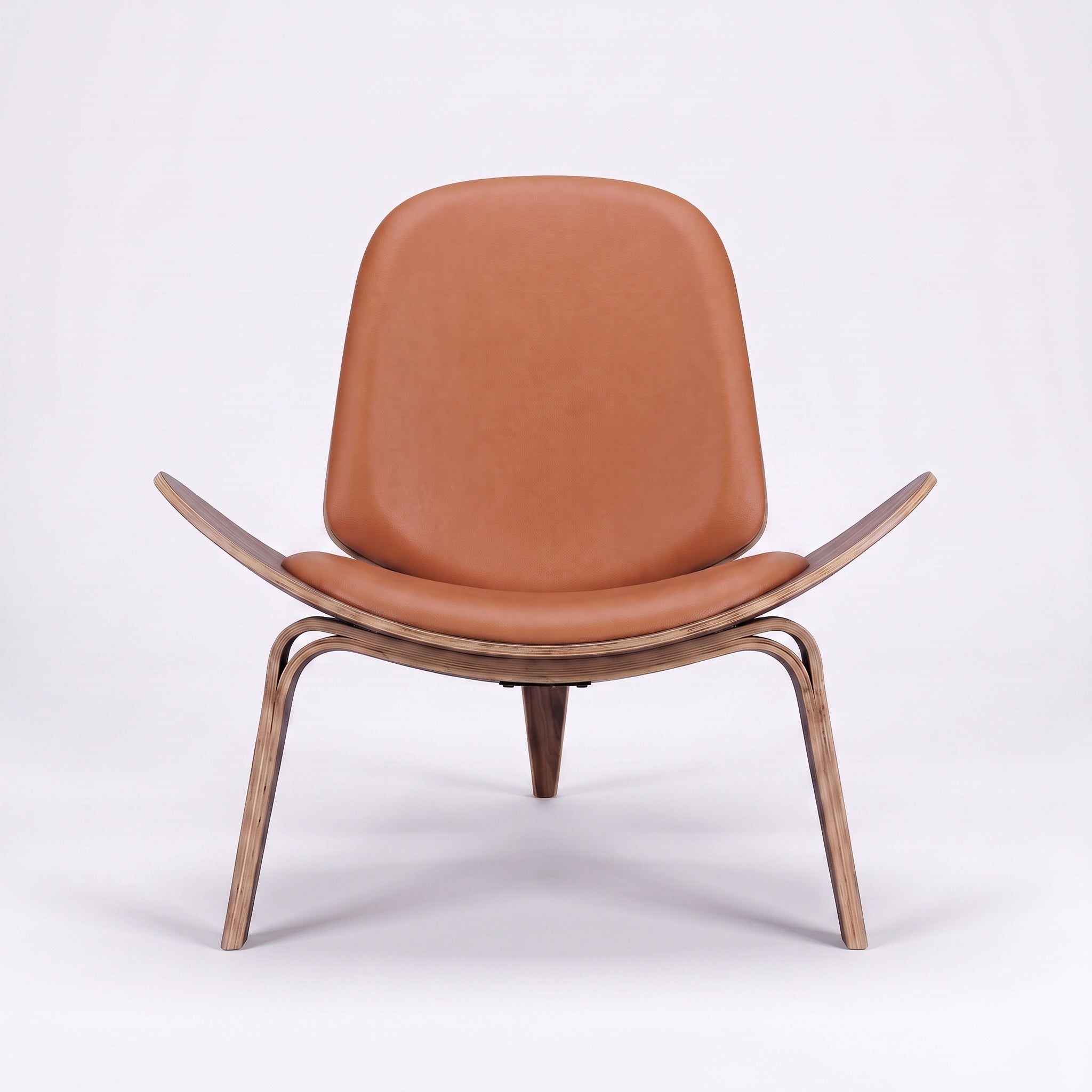 Shell Tripod Lounge Chair in Full-Grain Leather and Veneer