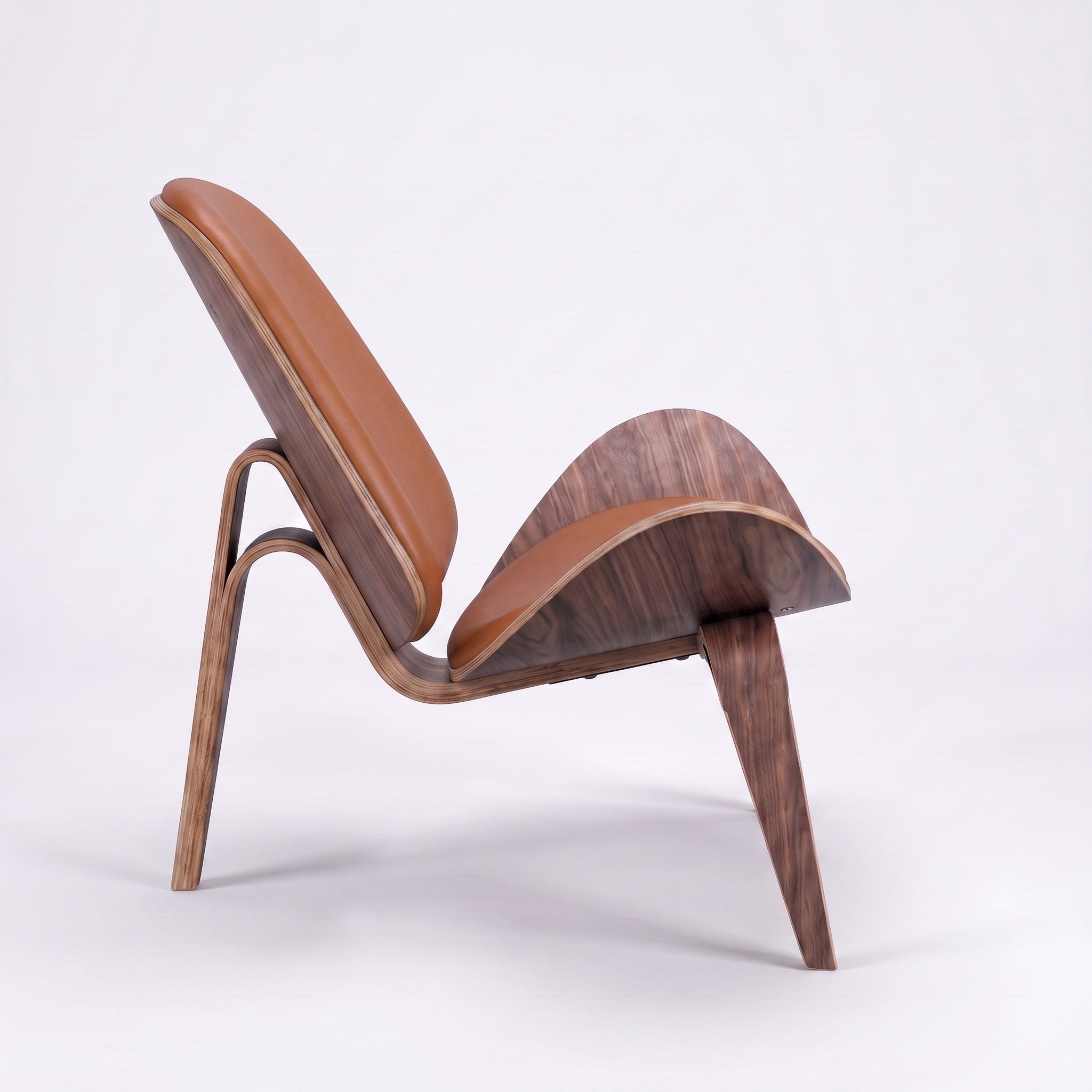 Shell Tripod Lounge Chair in Full-Grain Leather and Veneer