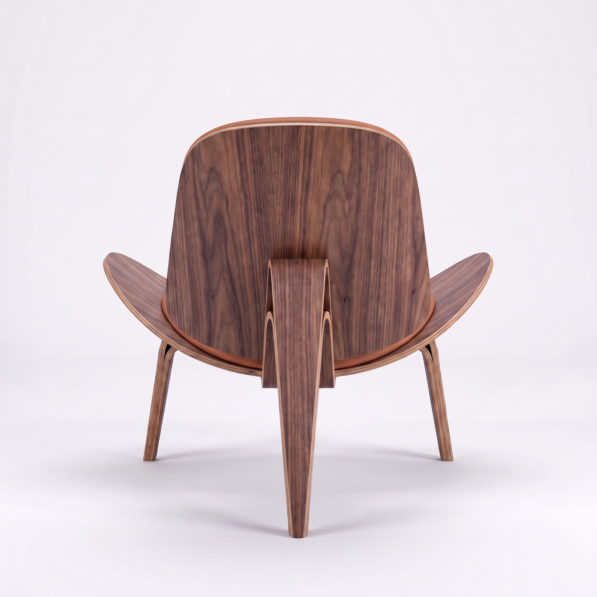 Shell Tripod Lounge Chair in Full-Grain Leather and Veneer