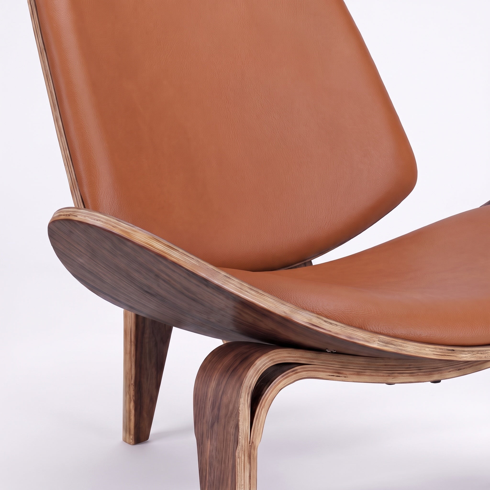 Shell Tripod Lounge Chair in Full-Grain Leather and Veneer