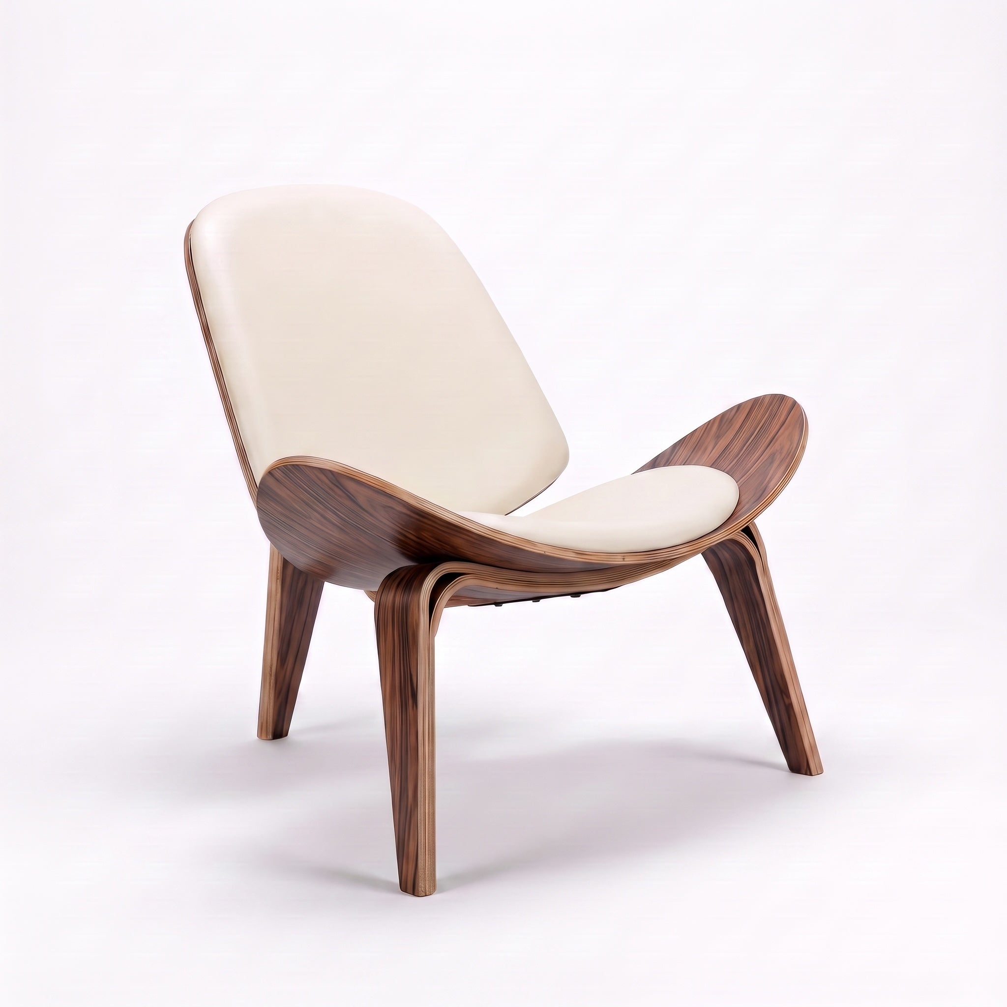 Shell Tripod Lounge Chair in Full-Grain Leather and Veneer