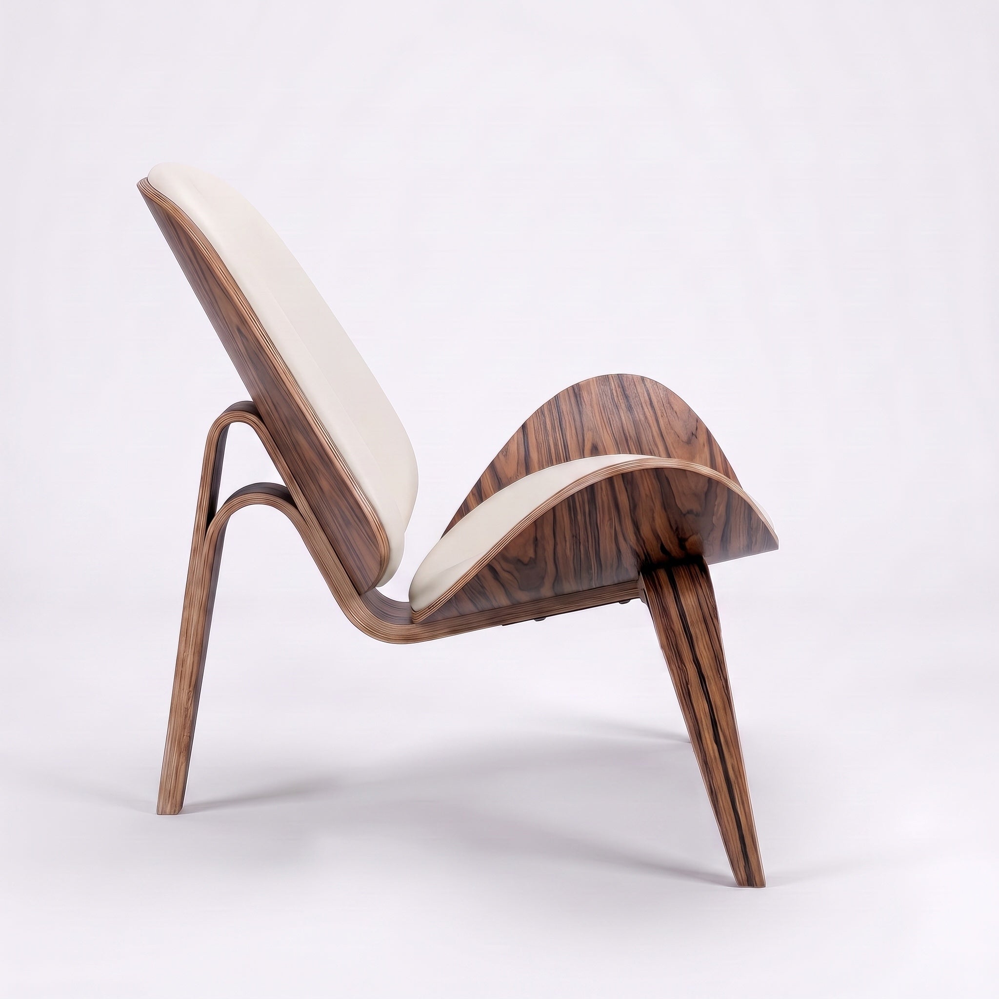 Shell Tripod Lounge Chair in Full-Grain Leather and Veneer