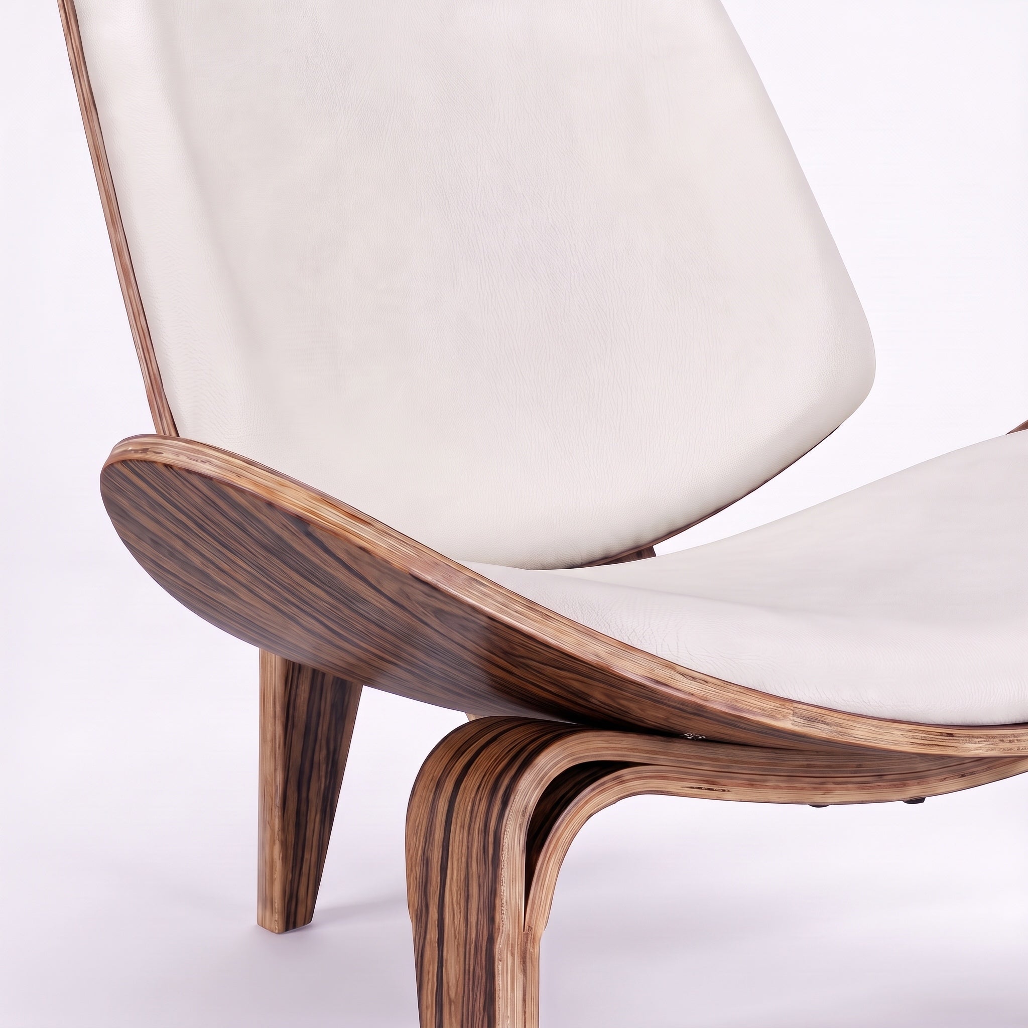 Shell Tripod Lounge Chair in Full-Grain Leather and Veneer