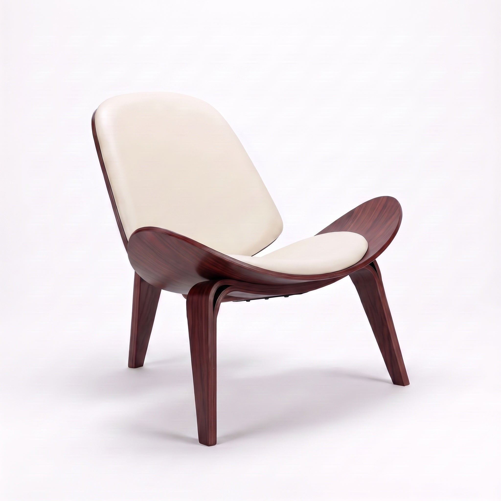 Shell Tripod Lounge Chair in Full-Grain Leather and Veneer
