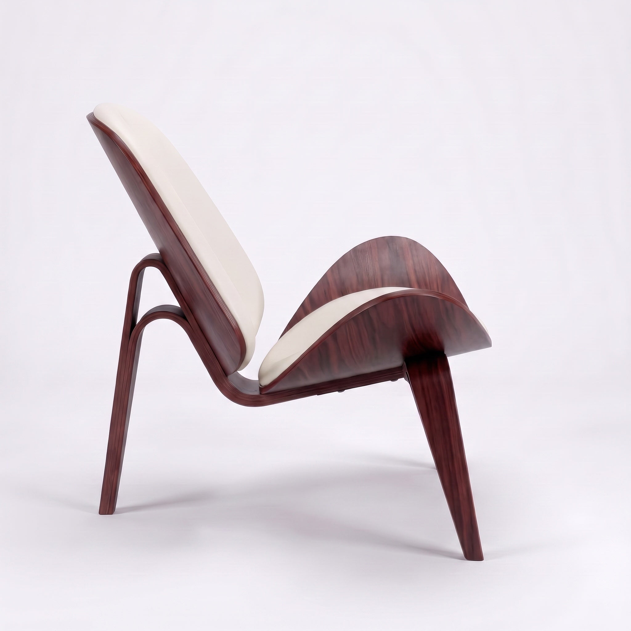 Shell Tripod Lounge Chair in Full-Grain Leather and Veneer