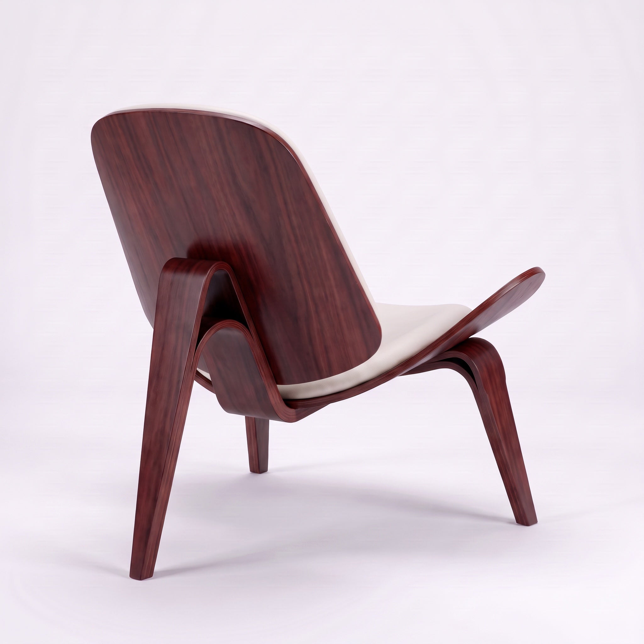Shell Tripod Lounge Chair in Full-Grain Leather and Veneer