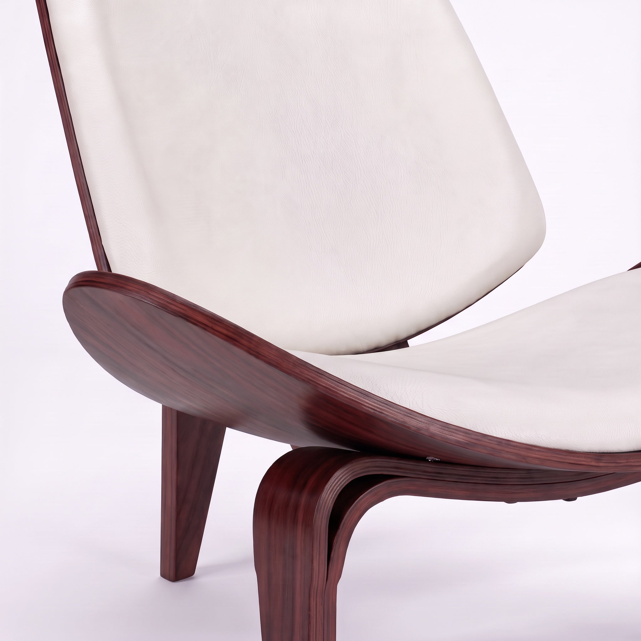 Shell Tripod Lounge Chair in Full-Grain Leather and Veneer