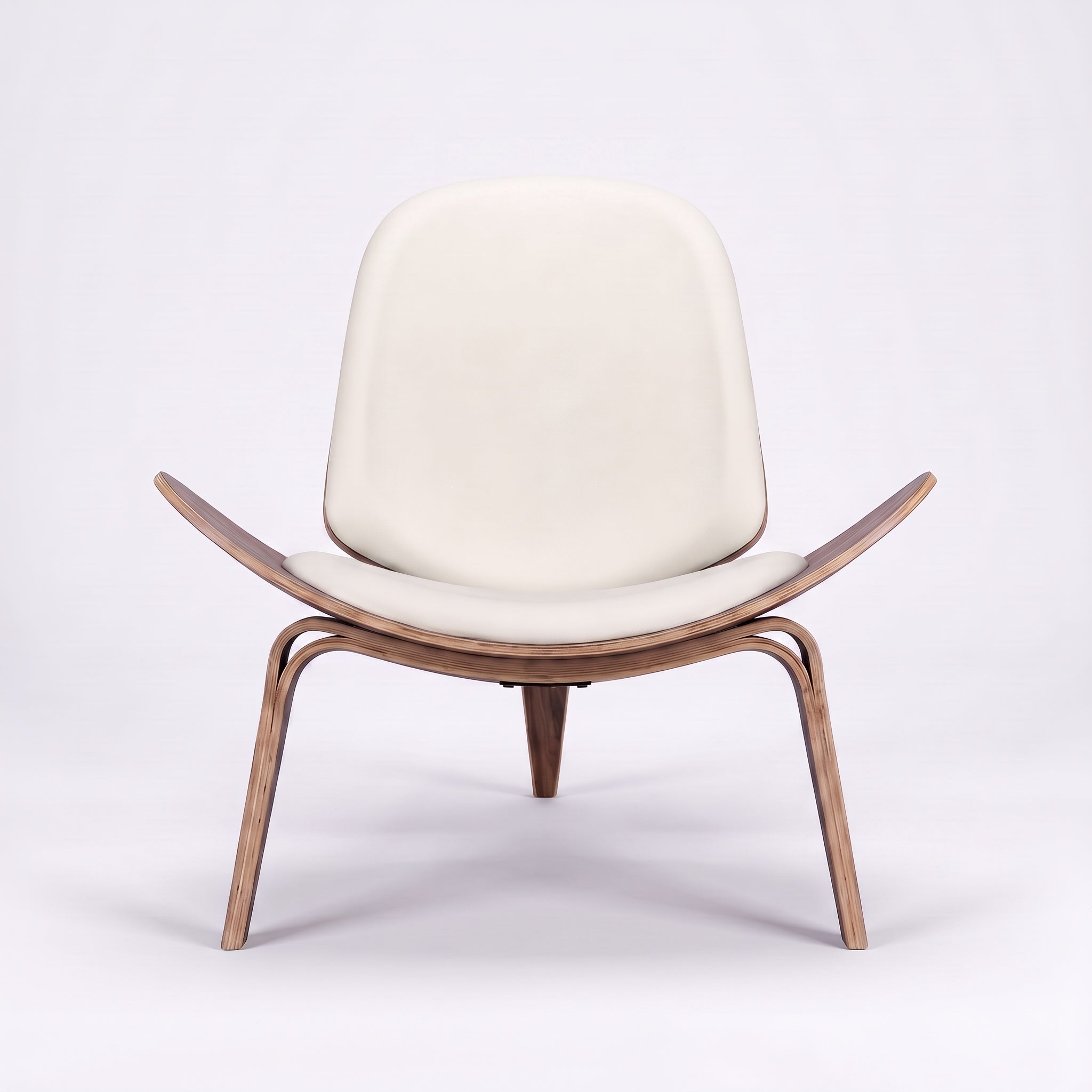 Shell Tripod Lounge Chair in Full-Grain Leather and Veneer
