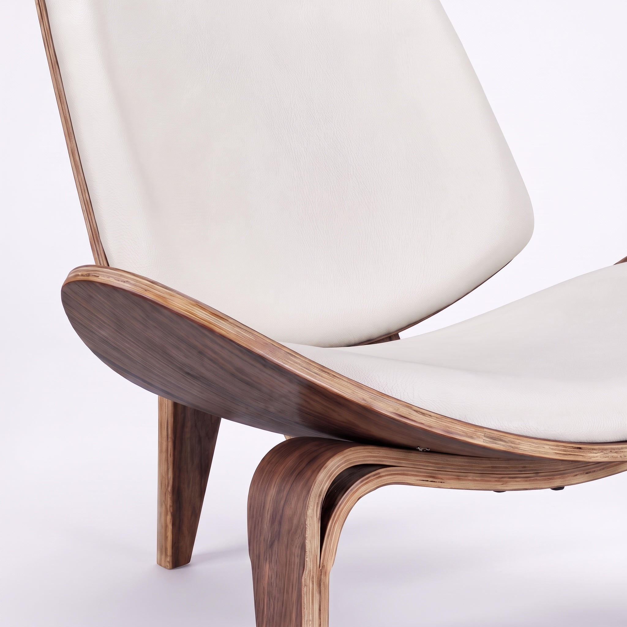 Shell Tripod Lounge Chair in Full-Grain Leather and Veneer