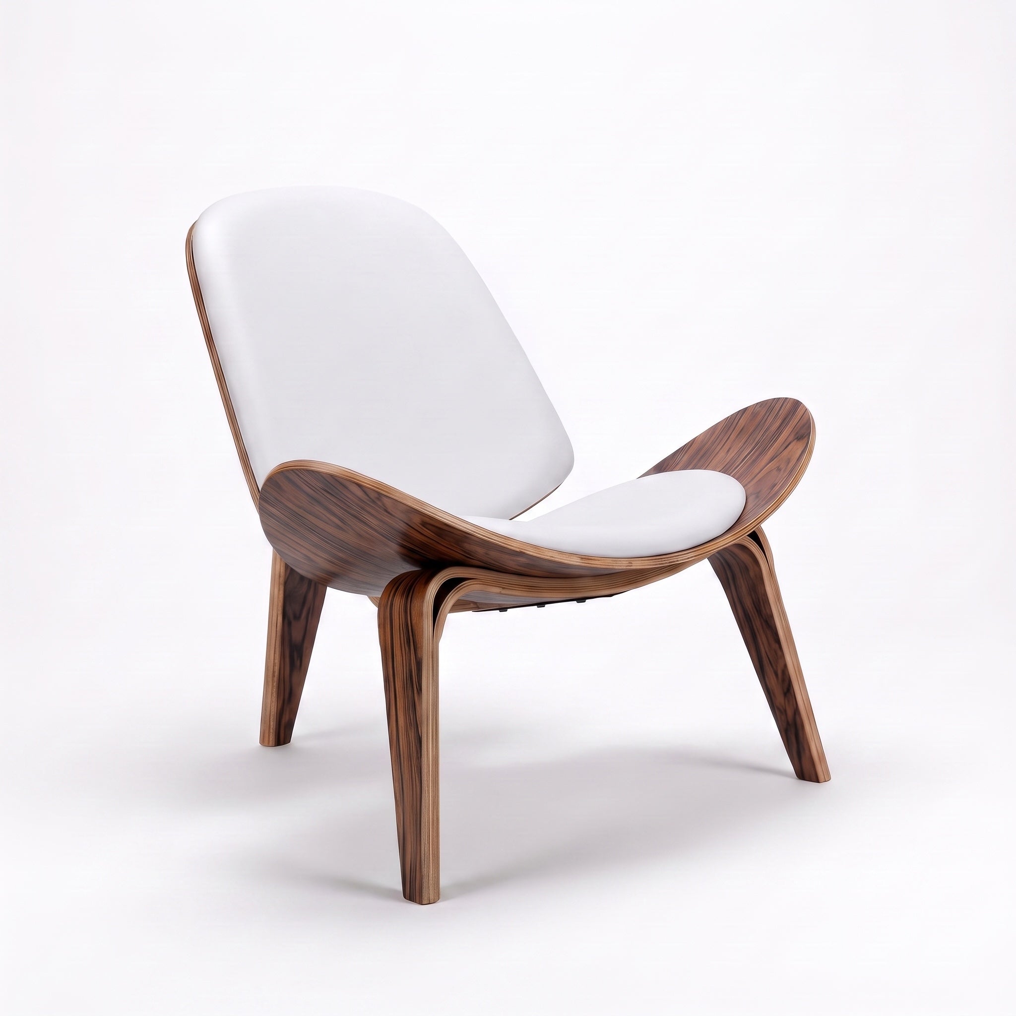 Shell Tripod Lounge Chair in Full-Grain Leather and Veneer