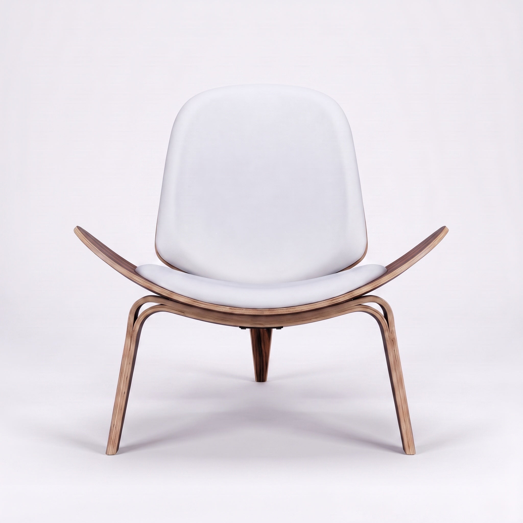 Shell Tripod Lounge Chair in Full-Grain Leather and Veneer