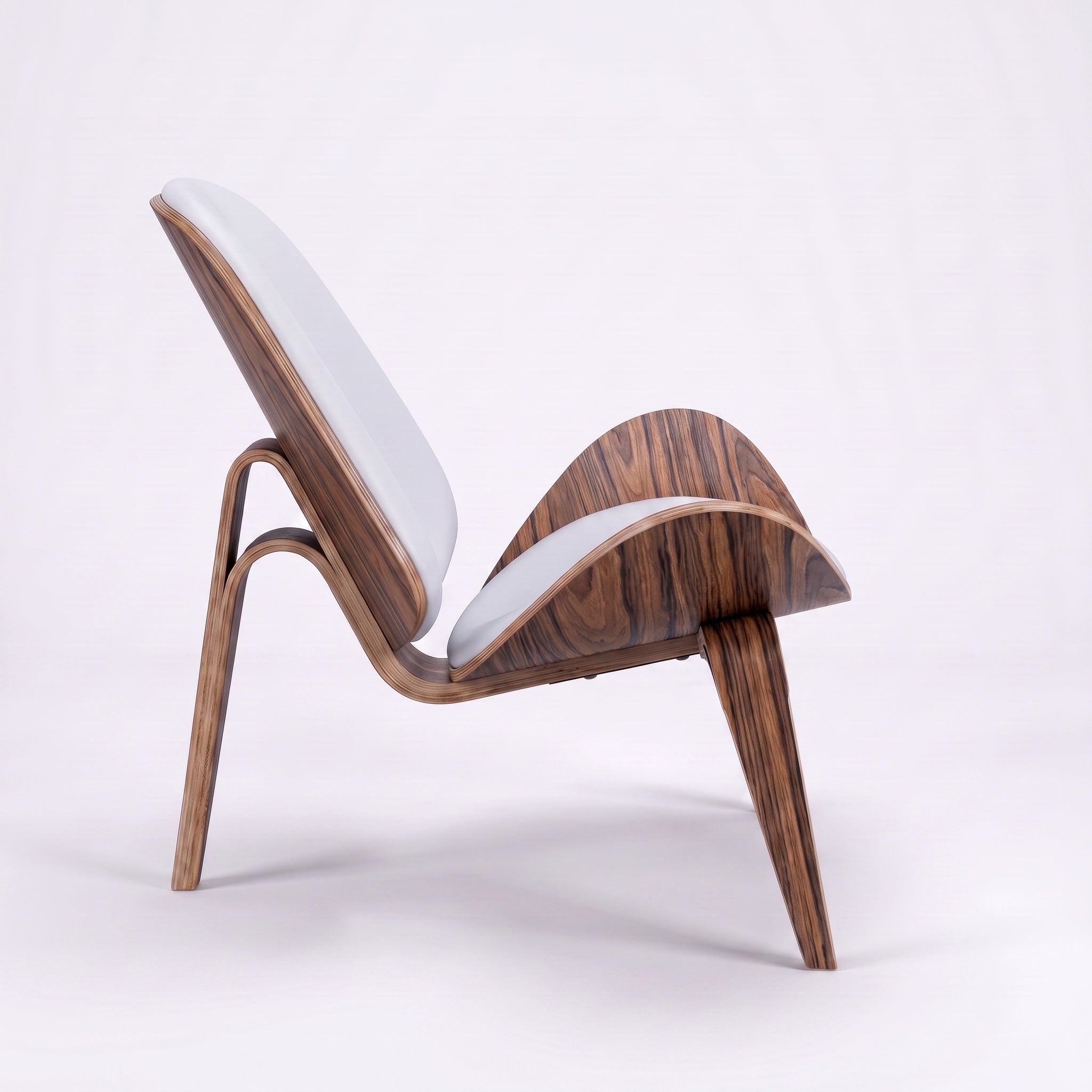 Shell Tripod Lounge Chair in Full-Grain Leather and Veneer