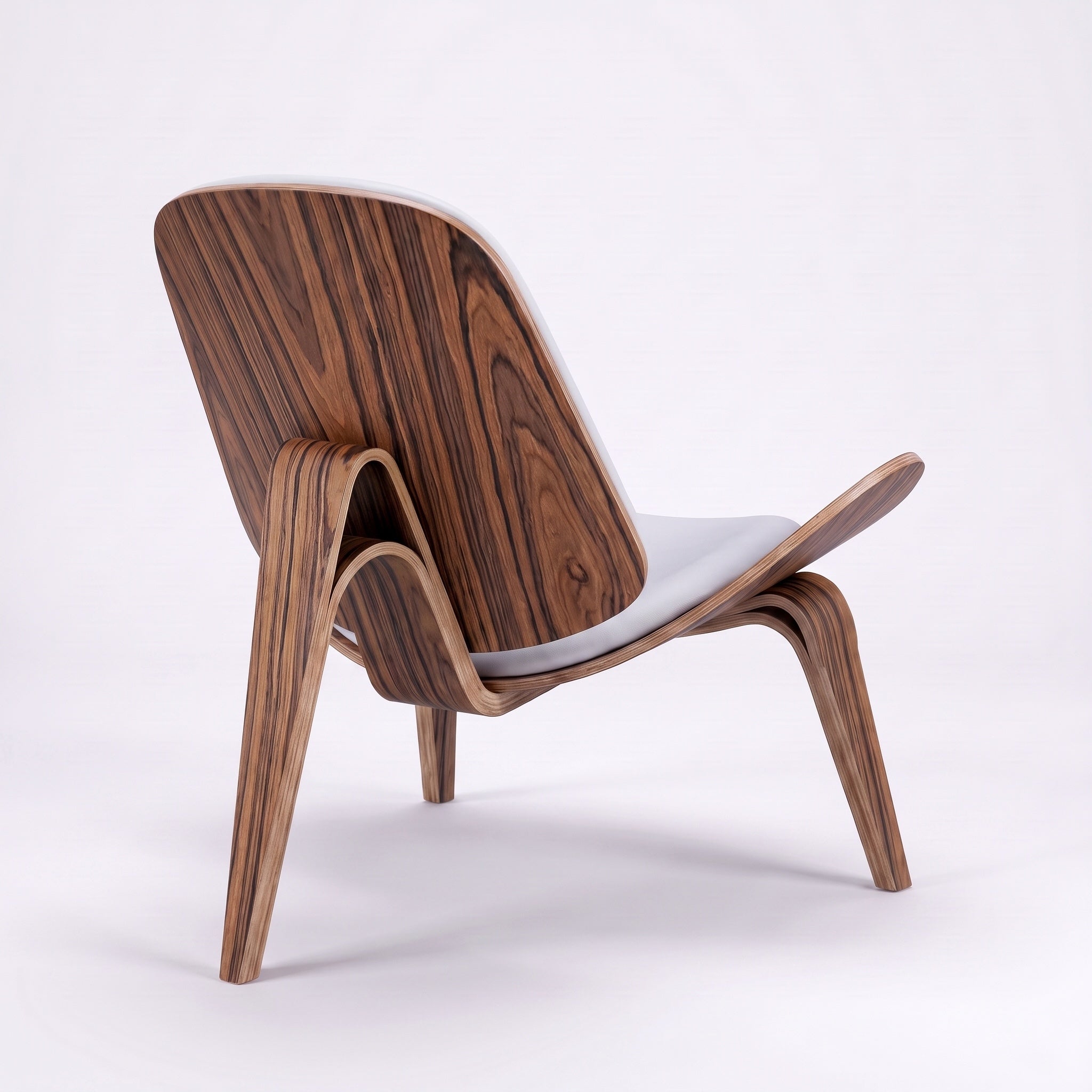 Shell Tripod Lounge Chair in Full-Grain Leather and Veneer