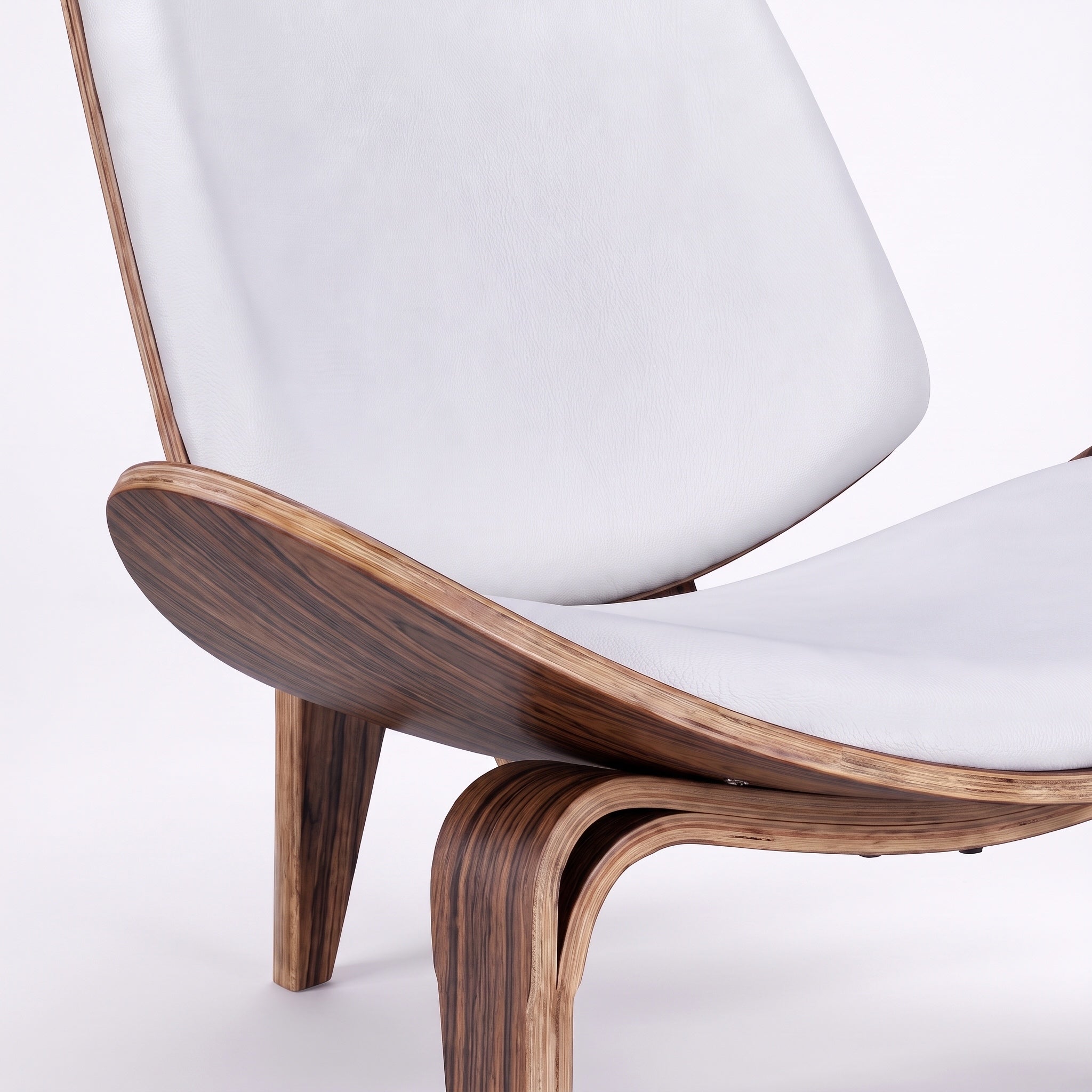 Shell Tripod Lounge Chair in Full-Grain Leather and Veneer