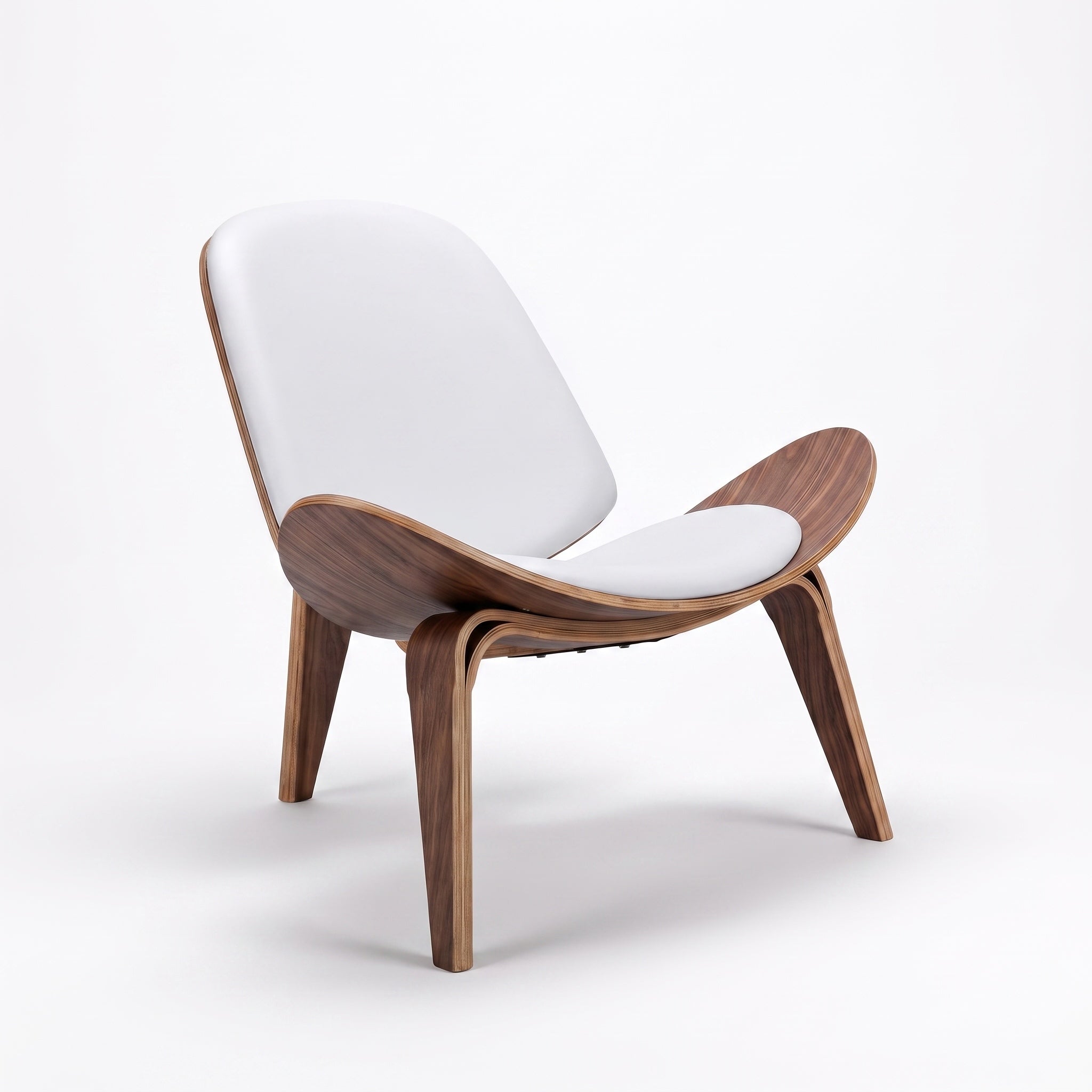 Shell Tripod Lounge Chair in Full-Grain Leather and Veneer