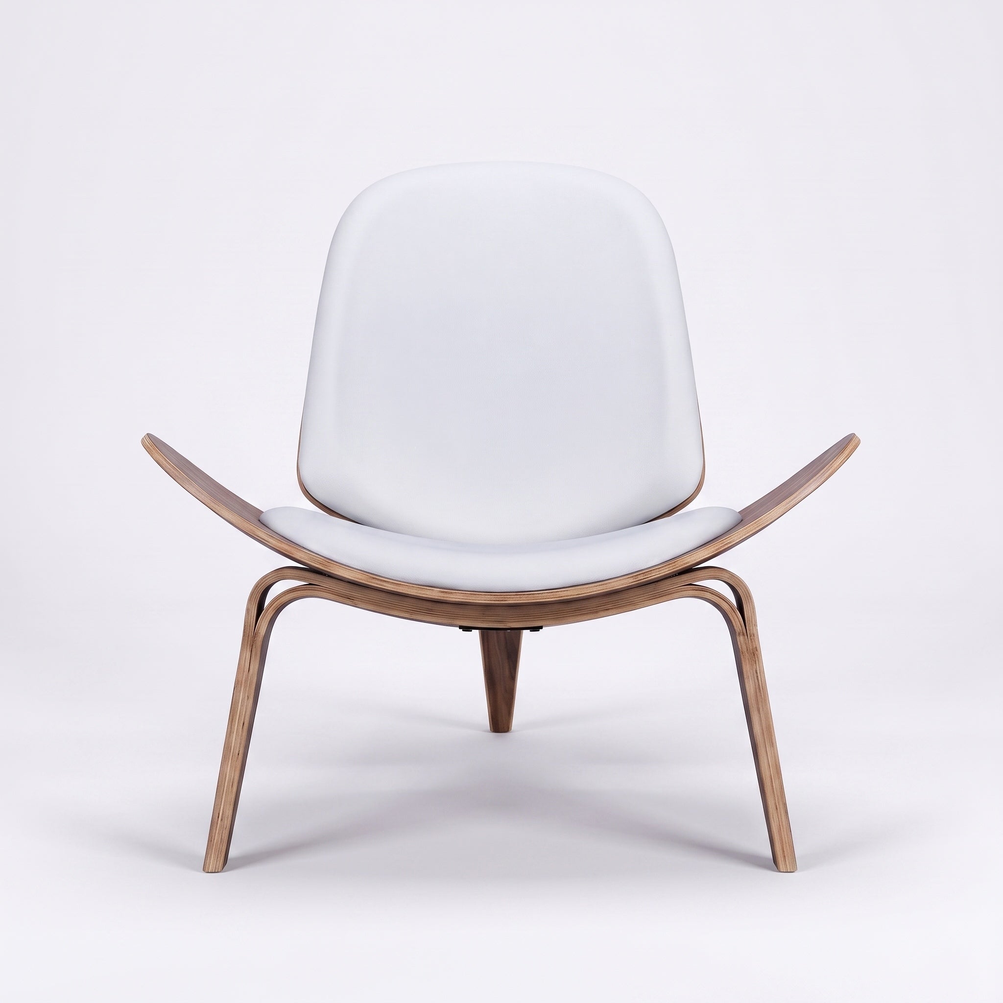 Shell Tripod Lounge Chair in Full-Grain Leather and Veneer