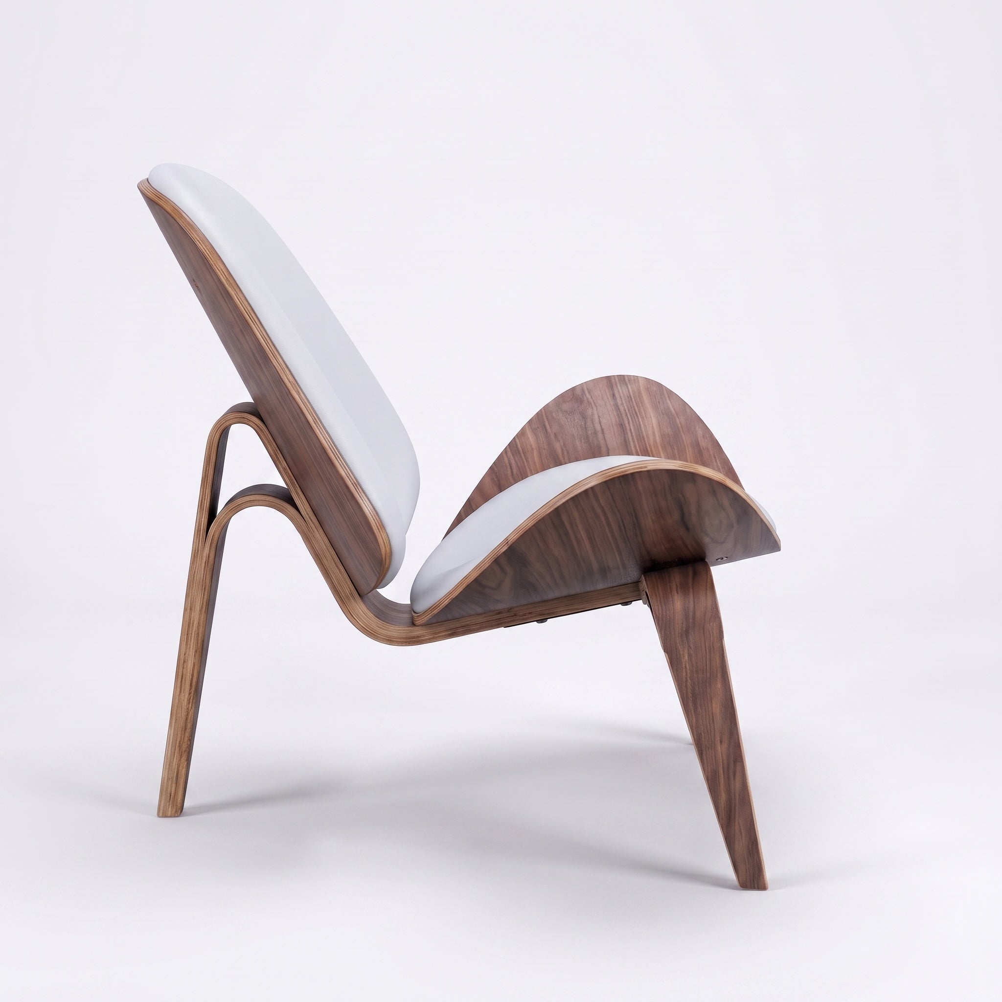Shell Tripod Lounge Chair in Full-Grain Leather and Veneer