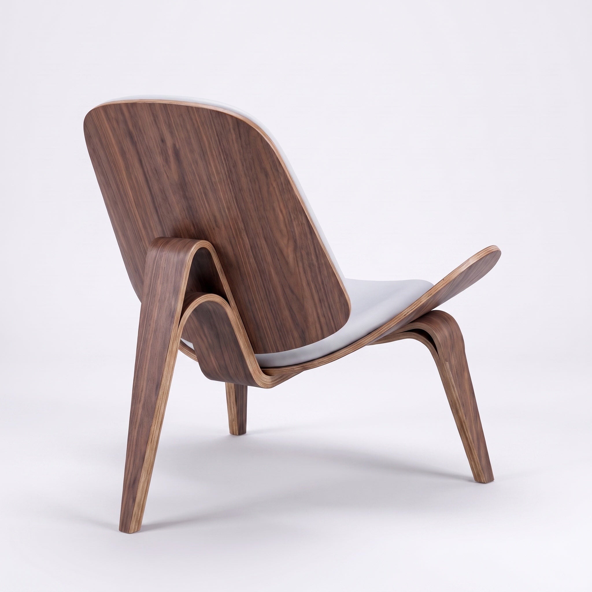 Shell Tripod Lounge Chair in Full-Grain Leather and Veneer