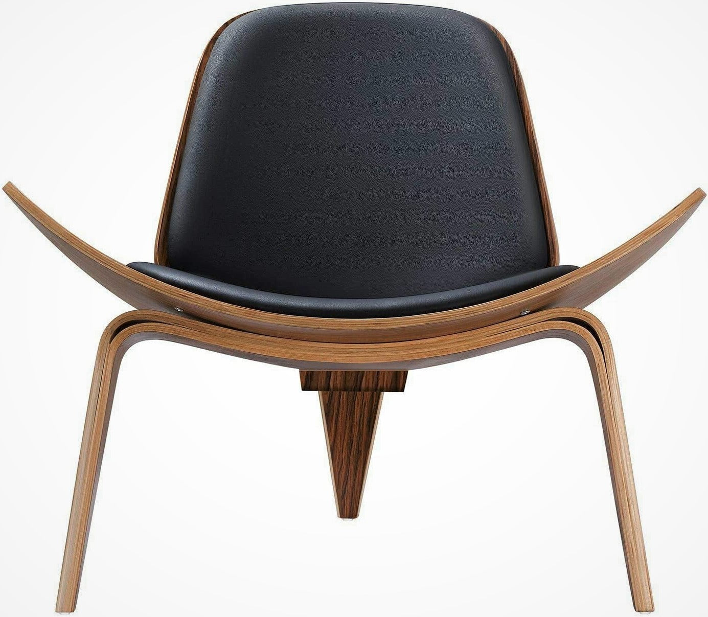 Hans J. Wegner Shell Chair, Black Vegan Leather and Veneer