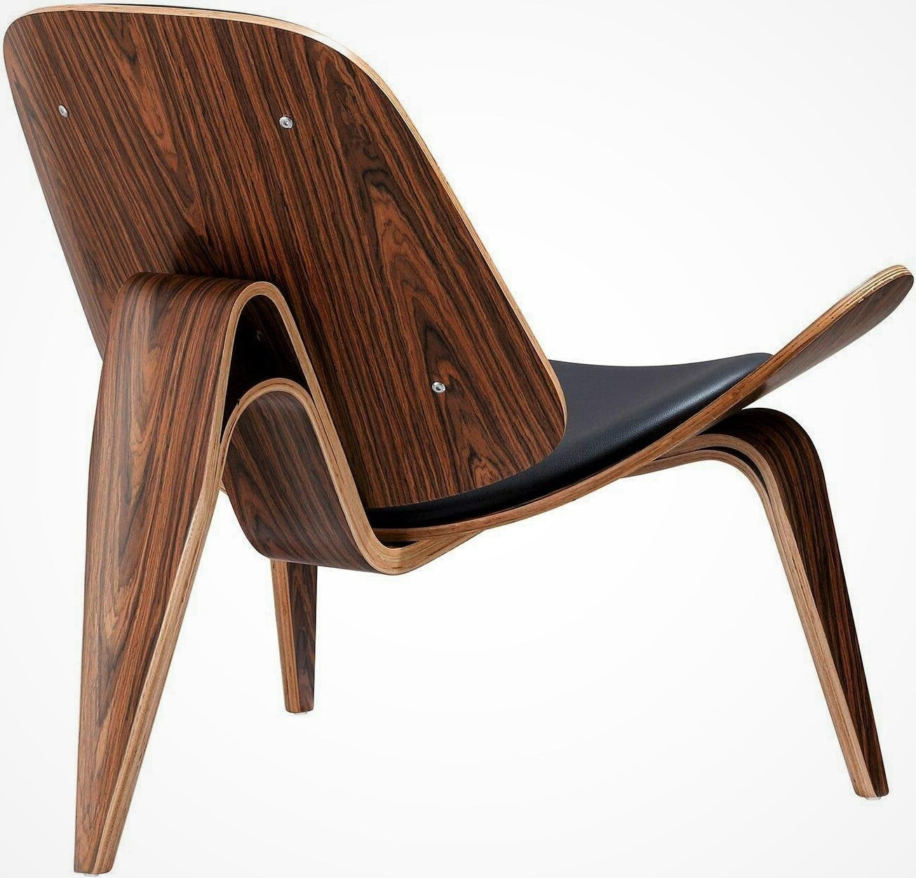 Hans J. Wegner Shell Chair, Black Vegan Leather and Veneer