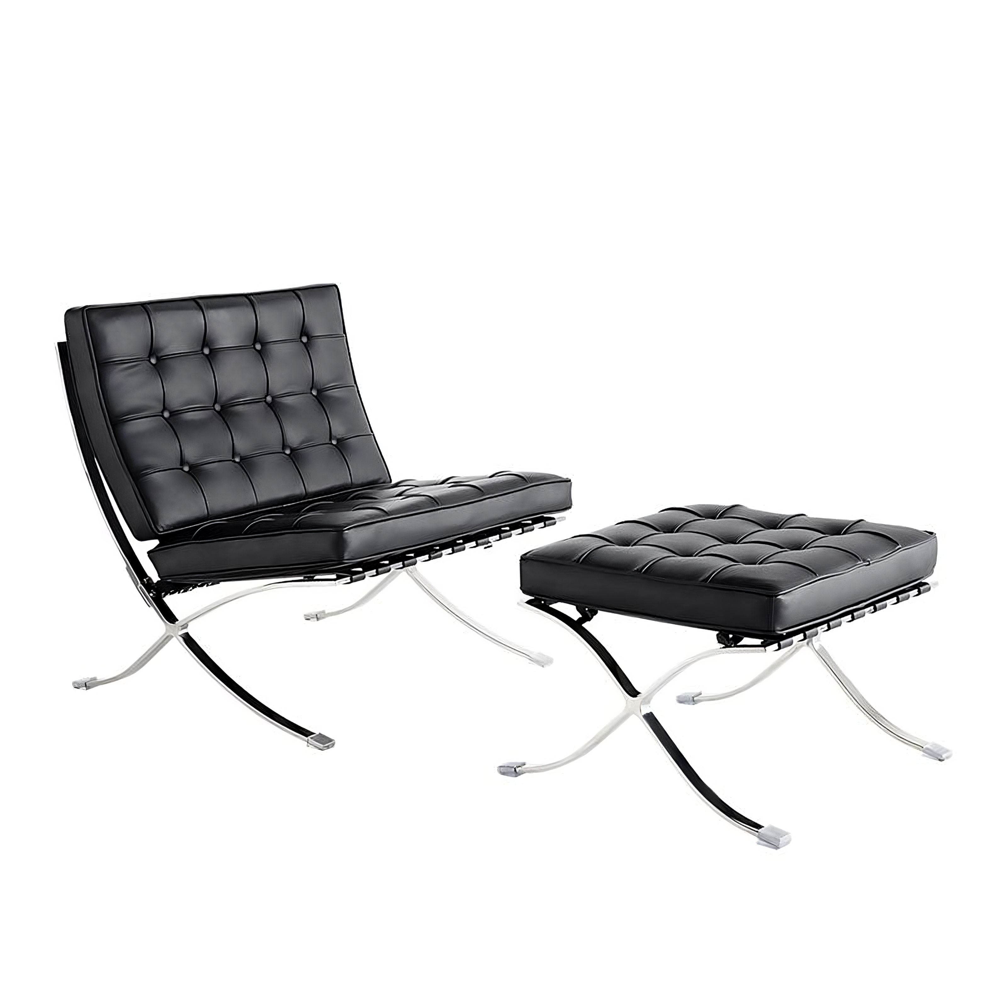 Ludwig Mies van der Rohe Barcelona Pavilion Chair and Ottoman, Full-Grain Leather and Steel