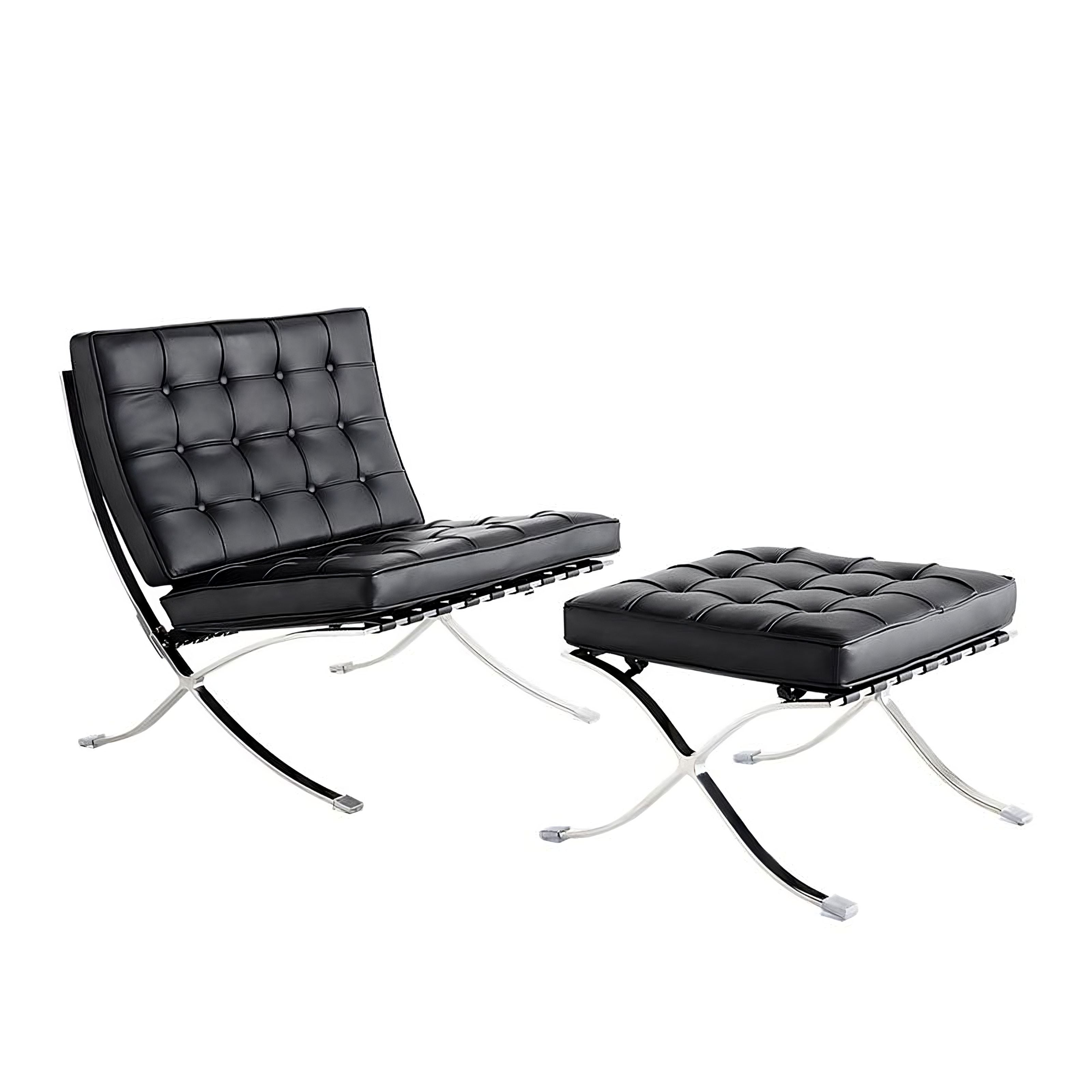 Ludwig Mies van der Rohe Barcelona Pavilion Chair and Ottoman by Innist, crafted with full-grain leather and steel for a luxurious and sophisticated design.