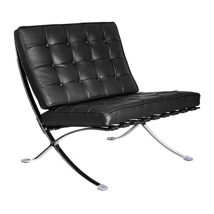 Pavilion Lounge Chair in Tufted Full-Grain Leather, Mid-Century